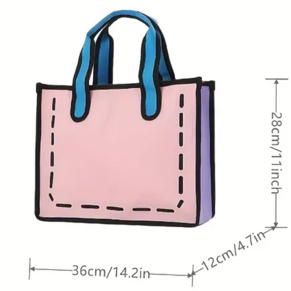 NEW Cartoon Anime Design Tote Bag, Contrast Binding Canvas Handbag - Picture 4 of 5